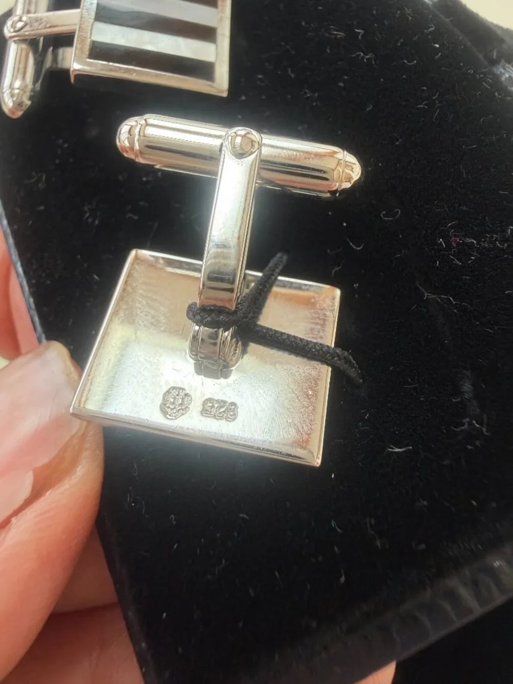 NIB BROOKS BROTHERS STERLING SILVER MOTHER OF PEARL ONYX STRIPED CUFFLINKS